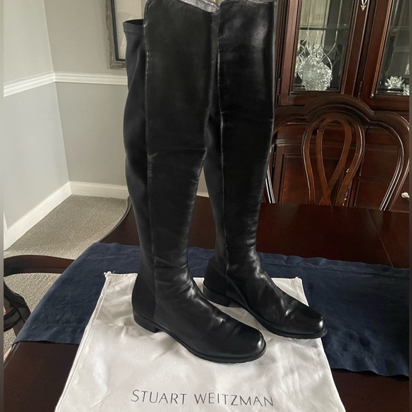 Stuart Weitzman CITY 5050 Black Leather Knee High Stretch Slip On Boot Stretch 8 - Picture 9 of 11